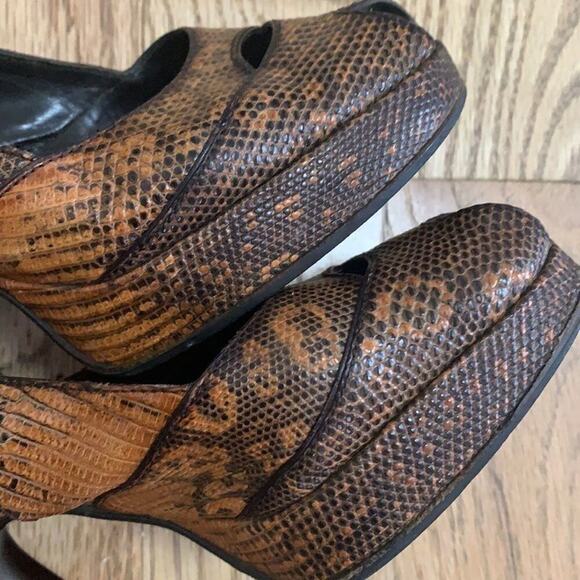 PRADA SNAKESKIN LEATHER PLATFORM SLINGBACK SANDALS SIZE 37 1/2 - Picture 3 of 8